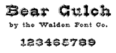 A Wild West style font called Bear Gulch from the Walden Font Co. It is part of the Wild West Press set of fonts.